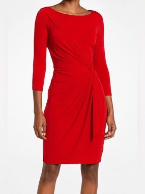 Catherine Malandrino Red Draped Knot Midi Dress M